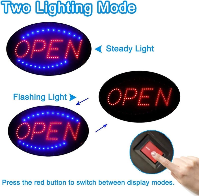 KEBE LED Open Sign, 23" x 14" Large High Visibility Advertisement Board Bright Electric Display Sign Flashing Light for Walls Business Window Bar Shop Hotel - Image 2